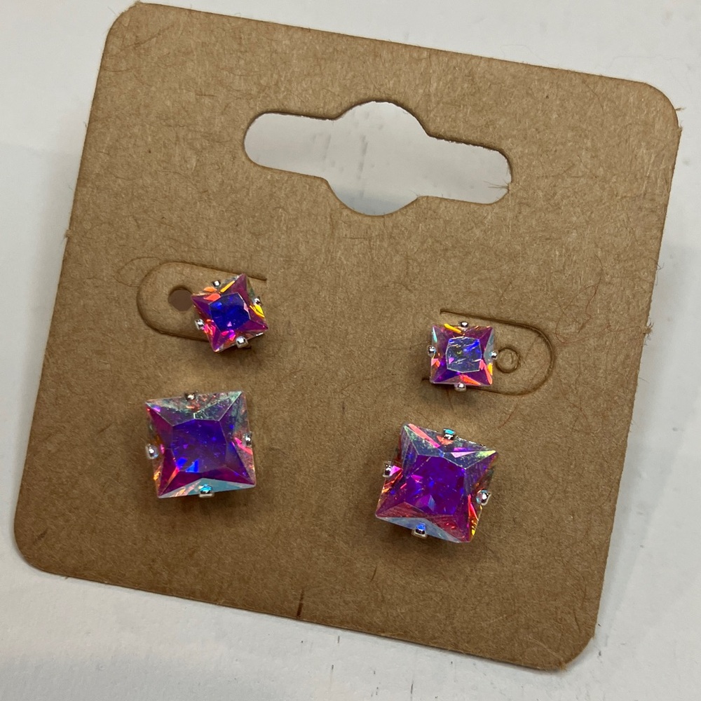 Vibrant Square Stud Earrings Set